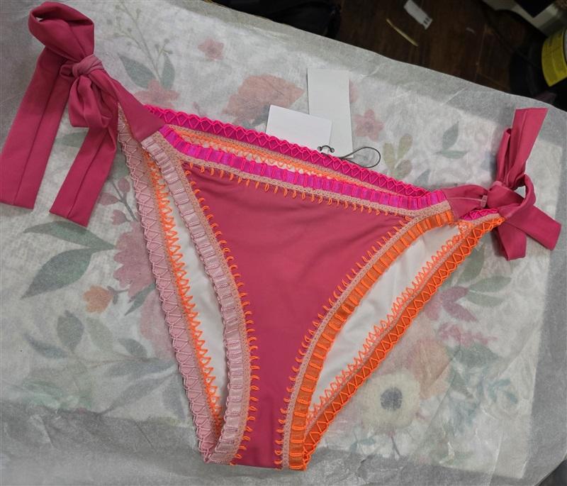 NWT Pilyq Platinum Crochet Trim M Side-Tie Bikini Swim Bottoms Pink 125393