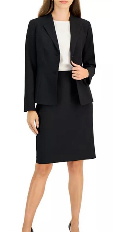 NWT Le Suit 16 Black 3 Button Jacket & Skirt 125402
