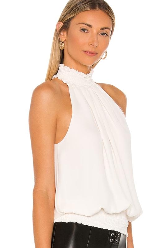 NWOTD Krisa S Ivory Smocked Neck Tank Top Blouse Sleeveless Lightweight 125404