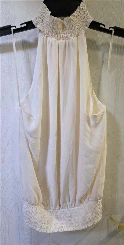 NWOTD Krisa S Ivory Smocked Neck Tank Top Blouse Sleeveless Lightweight 125404