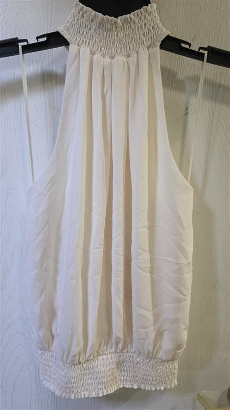 NWOTD Krisa S Ivory Smocked Neck Tank Top Blouse Sleeveless Lightweight 125404