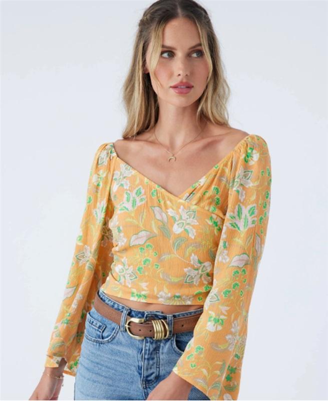 NWT O'Neill S ANGELINE LONG SLEEVE TOP Crinkle Gauze Aqua Blue Tank Top 125405
