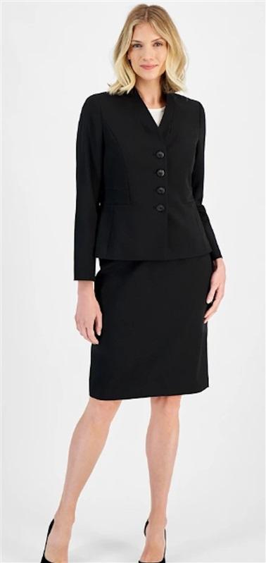 NWT Le Suit 22 Stand Collar 4 Button Jacket & Pencil Skirt Bark Brown 125407