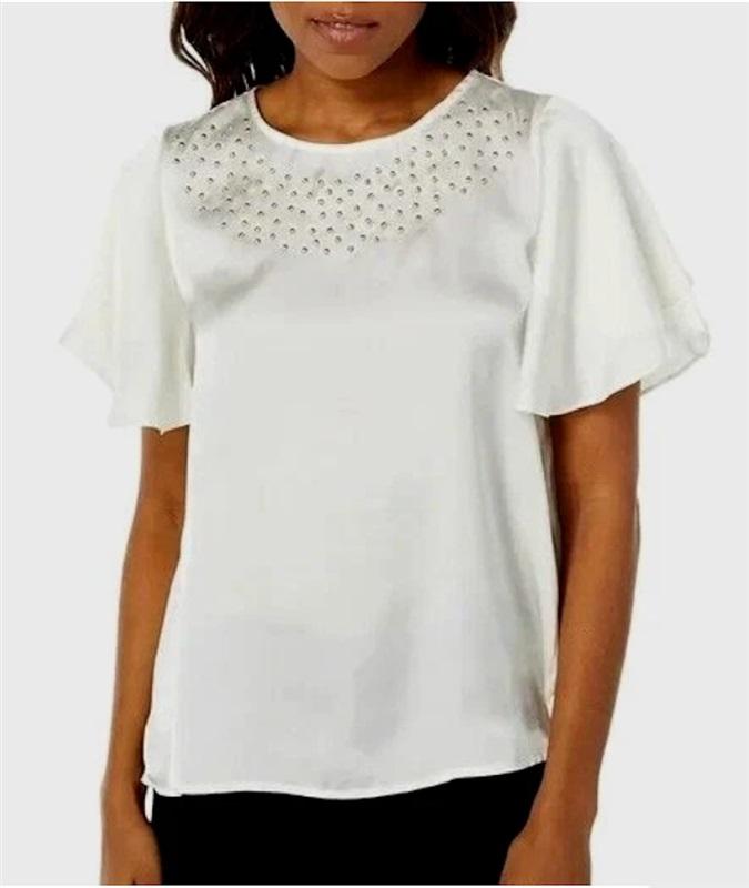 NWT VInce Camuto S Studded Tulip Sleeve Ivory Short Sleeve Top 125419