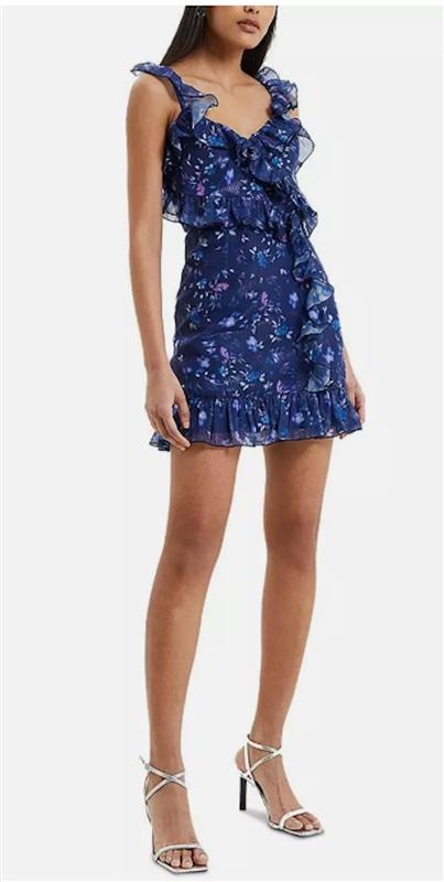 NWT French Connection 2 Cascade Ruffle Metallic Mini Dress Short Party 125423