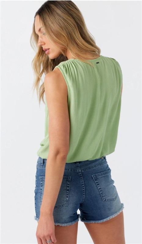 NWT O'Neill XS Ashlee Solid V Neck Crinkle Gauze Green Tank Top 125426