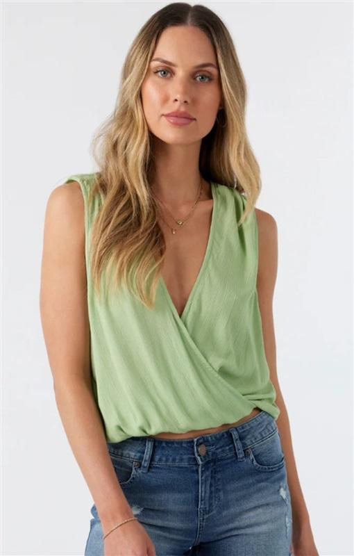 NWT O'Neill XS Ashlee Solid V Neck Crinkle Gauze Green Tank Top 125426