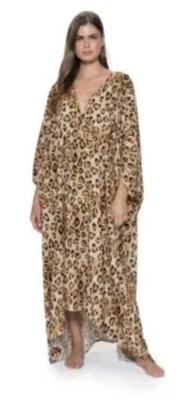 NWT PilyQ Q Jennifer O/S Leo Leopard Kimono Swim Cover-Up 125431