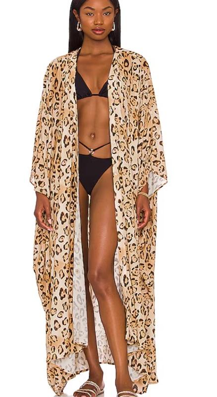 NWT PilyQ Q Jennifer O/S Leo Leopard Kimono Swim Cover-Up 125431