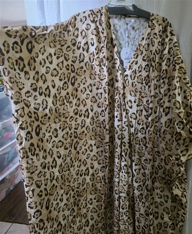 NWT PilyQ Q Jennifer O/S Leo Leopard Kimono Swim Cover-Up 125431