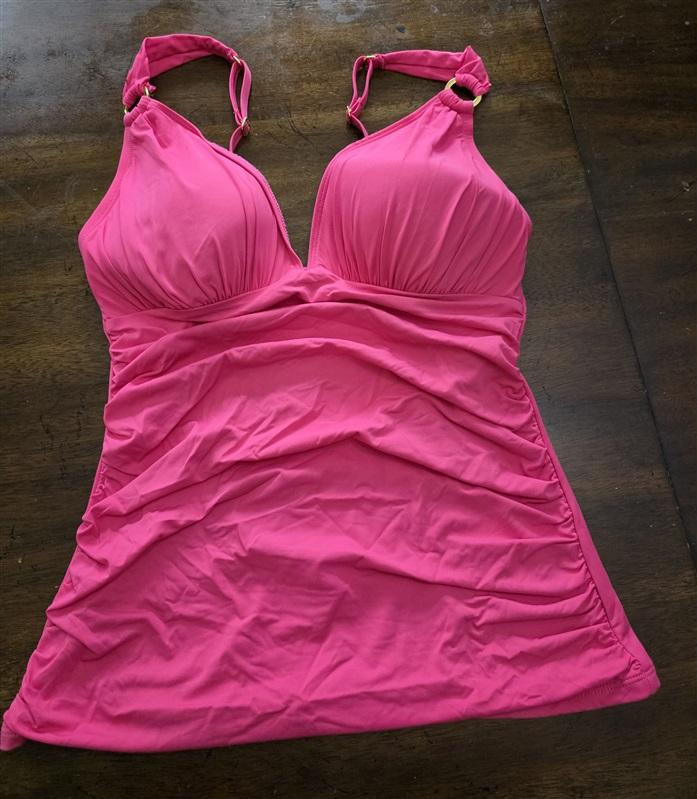 NWT Bleu Rod Beattie 4 Pink Rose Red Ring Ruched Tankini 125436