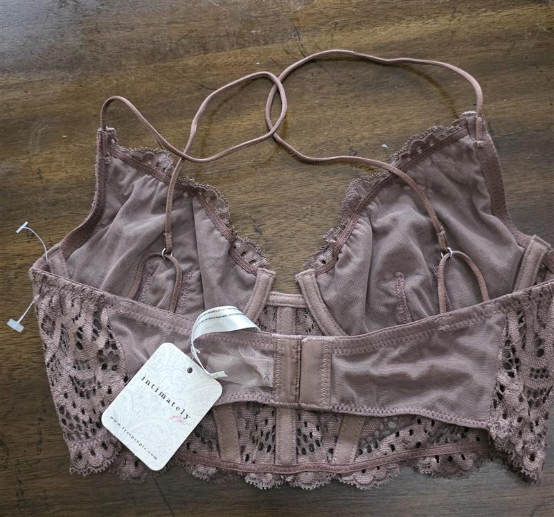 NWT Intimately Free People XS Lace Underwire Sheer Bra Brown 125442