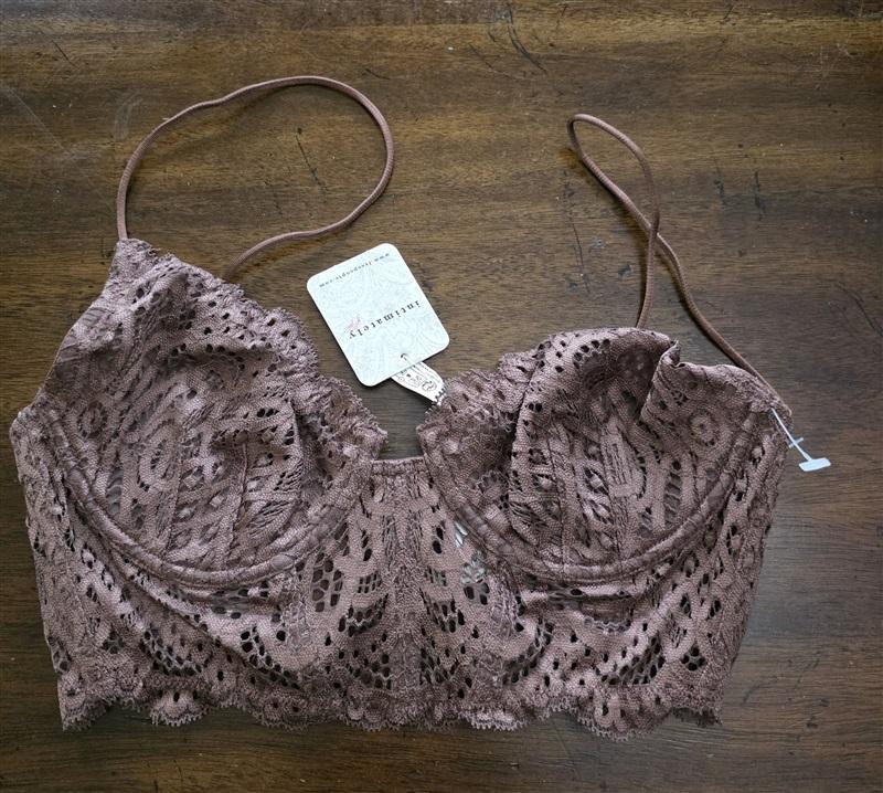 NWT Intimately Free People XS Lace Underwire Sheer Bra Brown 125442