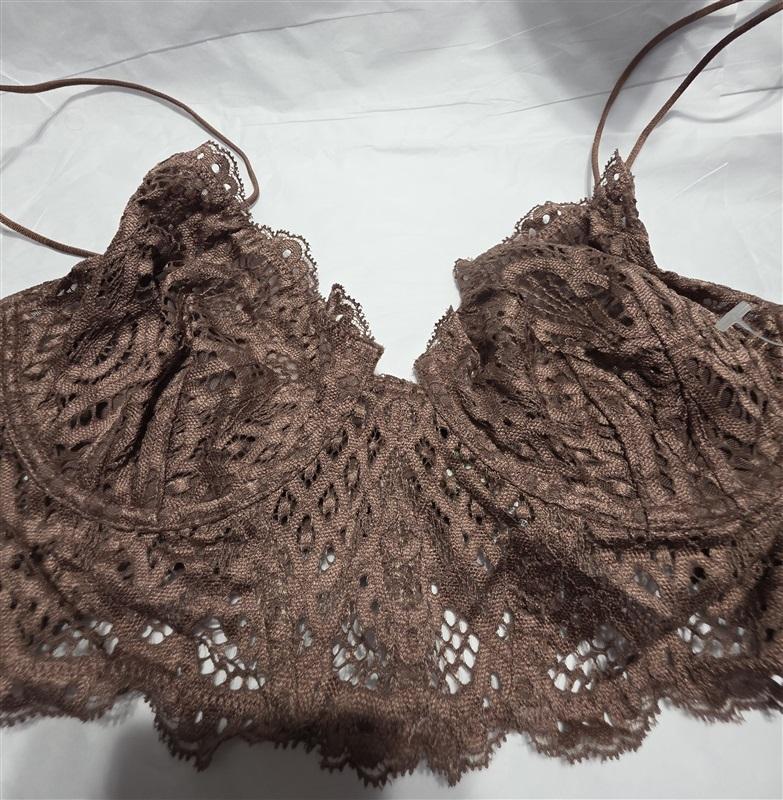 NWT Intimately Free People XS Lace Underwire Sheer Bra Brown 125442