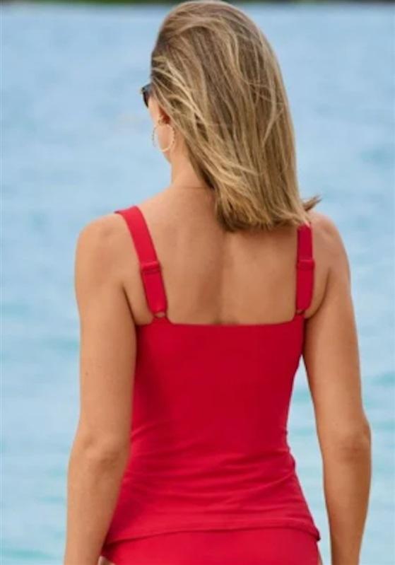 NWT Carmen Marc Valvo M Boston Proper Square Neck Scarlet Red Tankini Top 125455