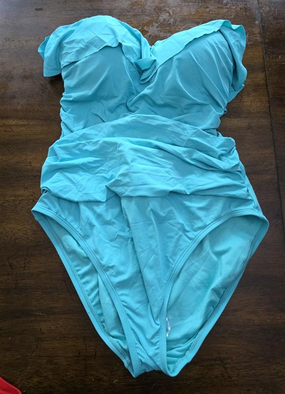 NWT Bleu Rod Beattie 8 Shirred Ruffle Bandeau Mio 1PC Swimsuit Blue 125459