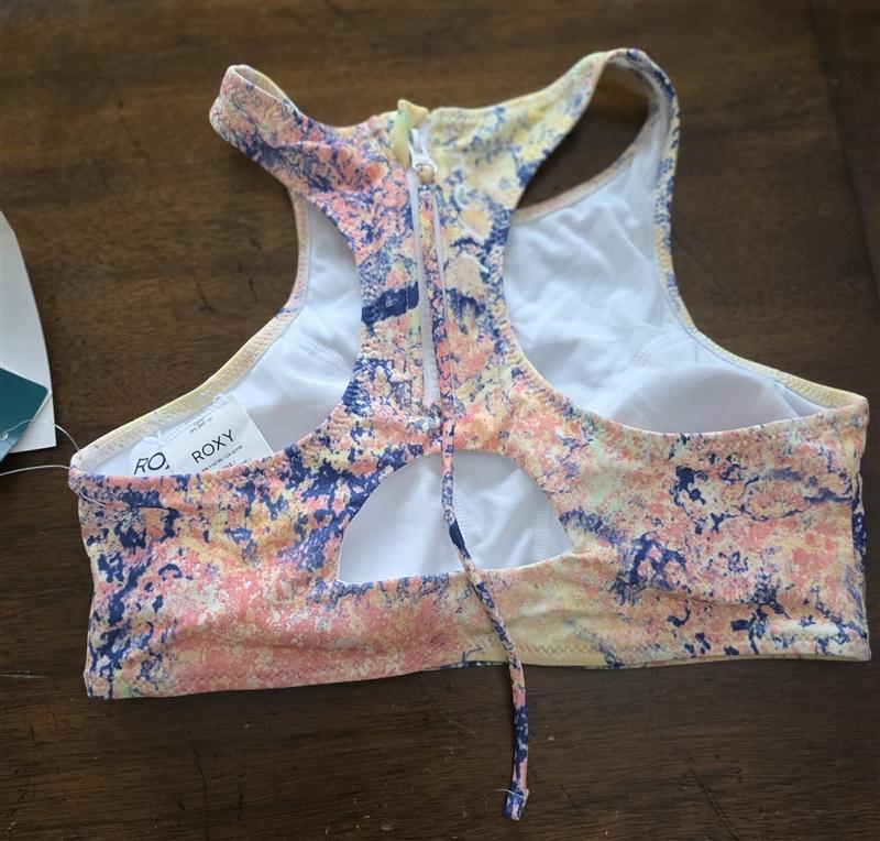 NWT Roxy Active S Crop Top Bikini Top Zip Back Anthracite Racerback 125469