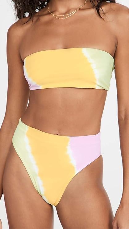 NWOT L*Space XL Beach Wave Americana Bikini Swim Top Yellow green pink 125477