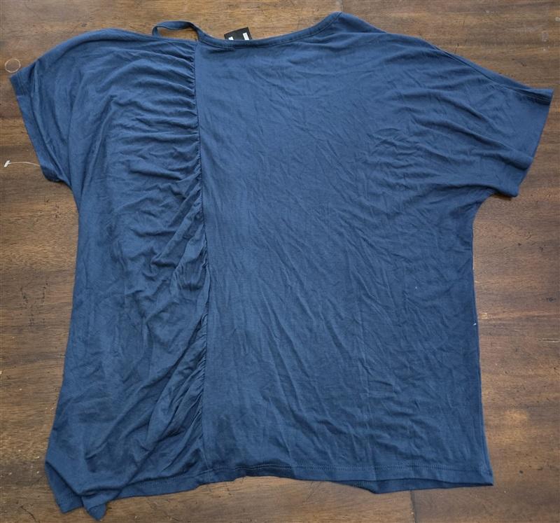 NWOT Heather H by Bordeaux M Split Gathered T-Shirt Blue Short Sleeve 125487