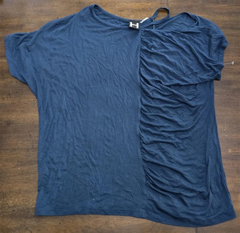 NWOT Heather H by Bordeaux M Split Gathered T-Shirt Blue Short Sleeve 125487