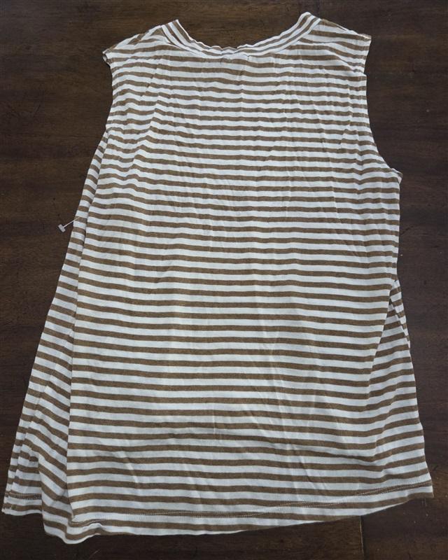 NWT Monrow S Mock Neck Tank Top Brown White Stripe Sleeveless Stretch 125489