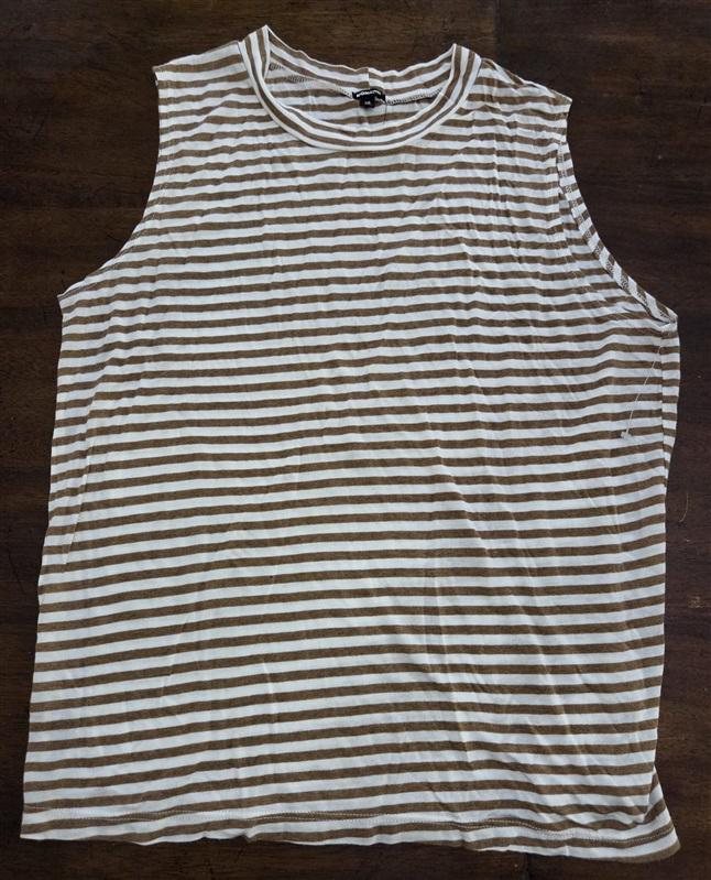 NWT Monrow S Mock Neck Tank Top Brown White Stripe Sleeveless Stretch 125489