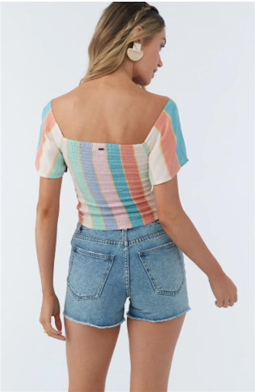 NWT O'Neill M Ally Stripe Square Neck Crinkle Gauze Off Shoulder Top 125494