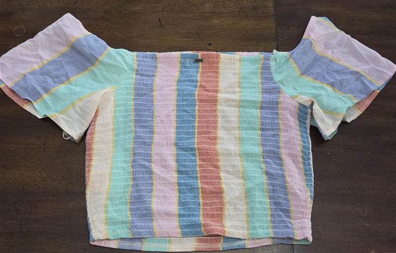 NWT O'Neill M Ally Stripe Square Neck Crinkle Gauze Off Shoulder Top 125494