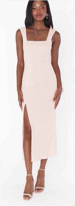 NWOT Show Me Your MuMu XS Eden Midi Stretch Dusty Blush Dress 125505
