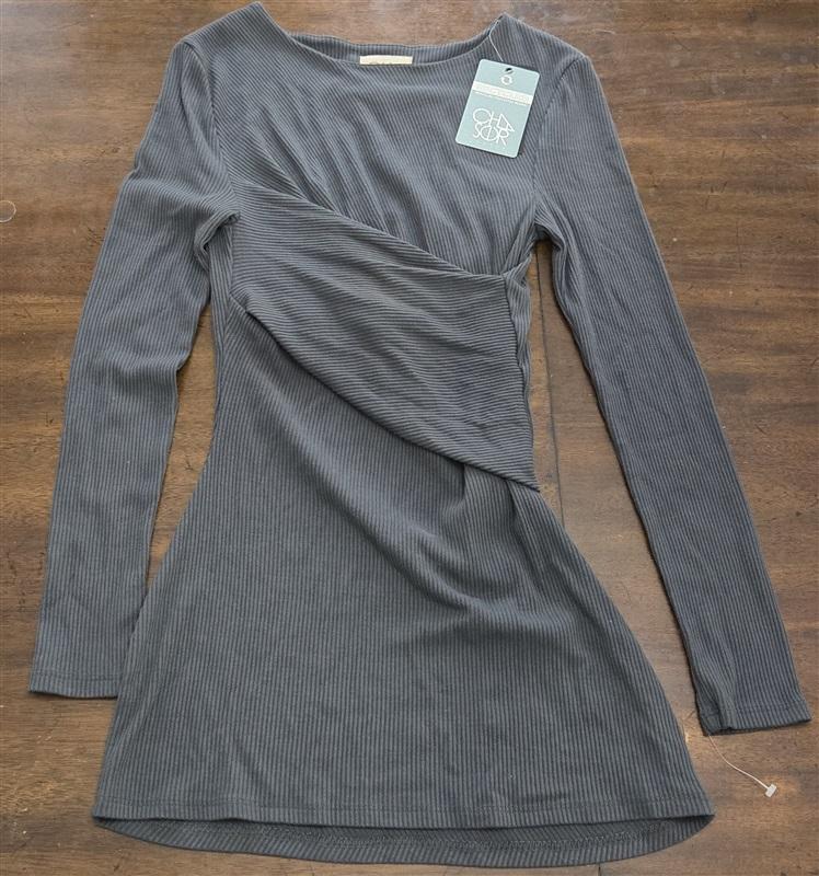 NWT Chaser S Recycled Love Rib Long Sleeve Tee Crossover Charcoal Top 125507