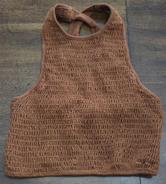 NWOT Urban Outfitters XS Wire-Free Ruched Camisole Crop Top Brown 125509