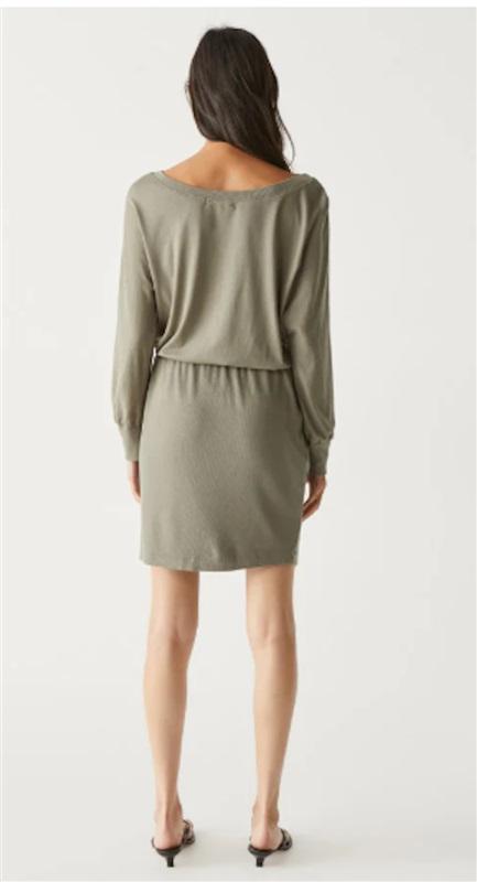 NWOT Michael Stars L Kerrigan On/Off Shoulder Rib Mix Dress Olive Green 125516