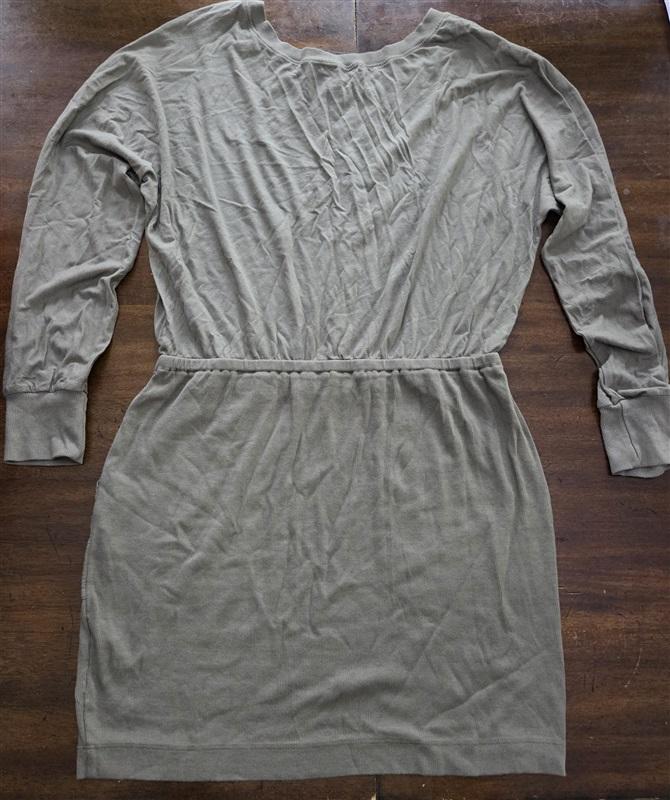 NWOT Michael Stars L Kerrigan On/Off Shoulder Rib Mix Dress Olive Green 125516