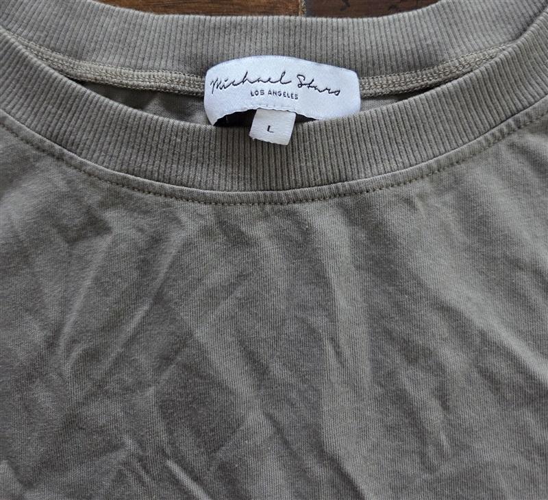 NWOT Michael Stars L Kerrigan On/Off Shoulder Rib Mix Dress Olive Green 125516