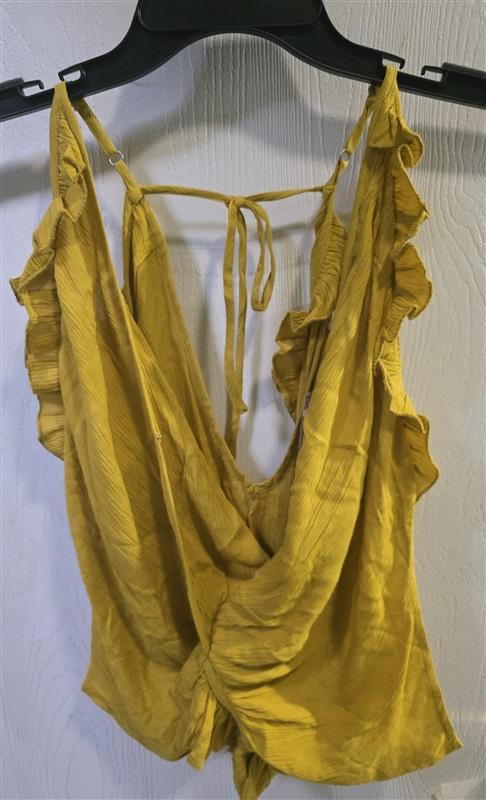 NWT Band of Gypsies Mustard Yellow Deep V Ruffle Spaghetti Strap Crop Top 125519