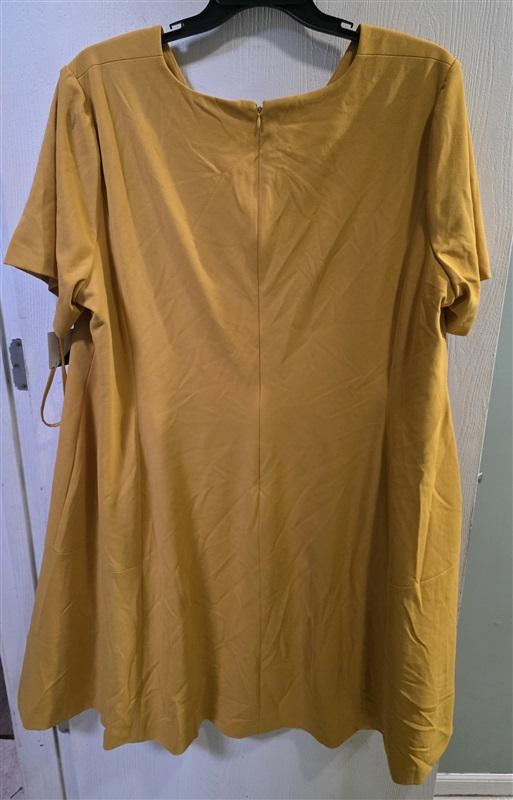 NWTD Evan-Picone 24W Elbow Sleeve Scuba Crepe Seamed Flare Dress Gold 125521
