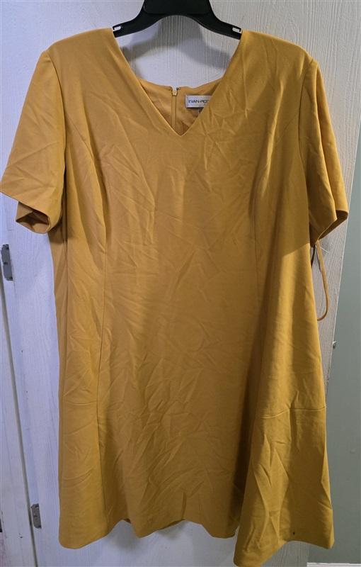 NWTD Evan-Picone 24W Elbow Sleeve Scuba Crepe Seamed Flare Dress Gold 125521