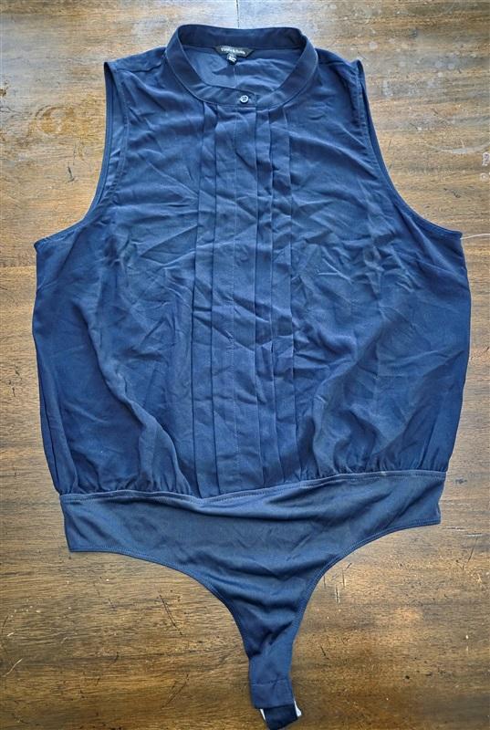 NWT Violets & Rose L Blue Button Up Pleated Thong Bodysuit 125527