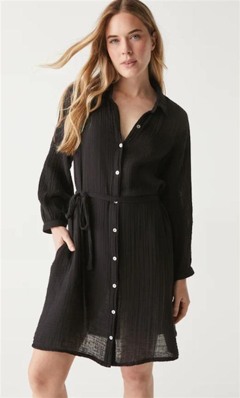 NWOT Michael Stars S Polly Gauze Button Up Shirt Dress Plaid Navy Blue 125528
