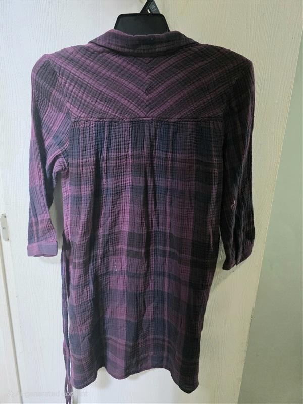 NWOT Michael Stars S Polly Gauze Button Up Shirt Dress Plaid Navy Blue 125528
