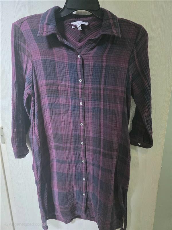 NWOT Michael Stars S Polly Gauze Button Up Shirt Dress Plaid Navy Blue 125528