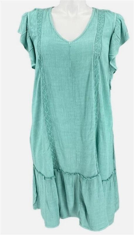 NWT Frye & Co. 2X Crystal Green Crinkle Gauze Western V-Neck Dress 125529