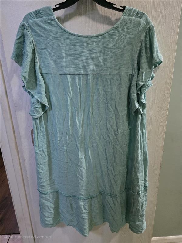 NWT Frye & Co. 2X Crystal Green Crinkle Gauze Western V-Neck Dress 125529