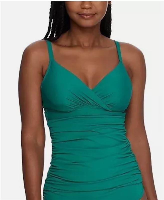 NWT Anne Cole 22W Underwire Twist Tankini Swim Top Ocean Green 125544
