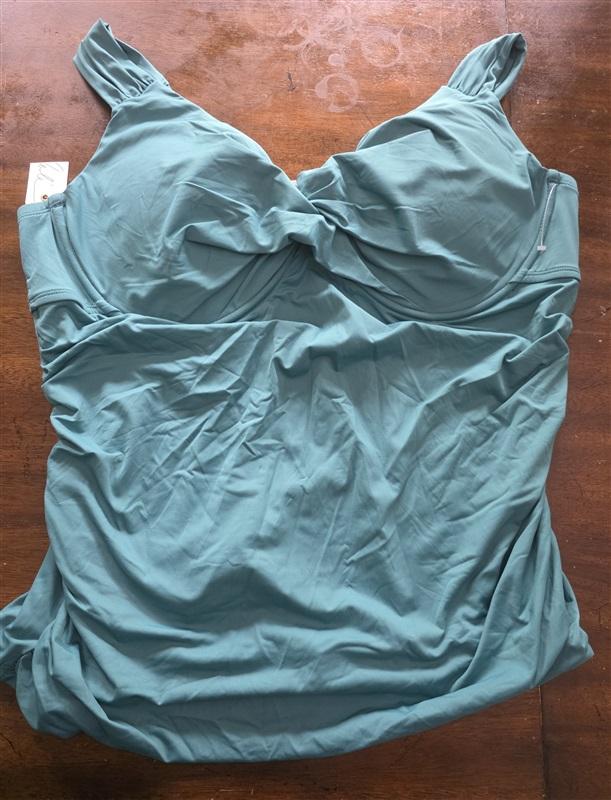NWT Anne Cole 22W Underwire Twist Tankini Swim Top Ocean Green 125544