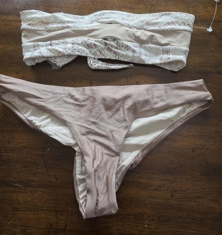 NWOT Pilyq Cobra S Color Block Halter Bandeau Bikini Swim Top & Bottom 125551