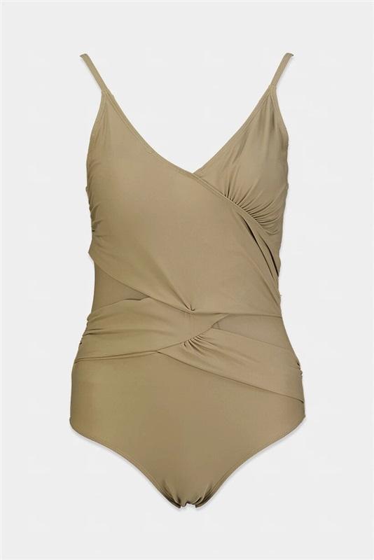 NWT Nicole Miller Ruched Criss Cross Swimsuit M 1Pc Cyclamen Purple 125560