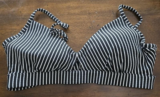 NWOT Seafolly 10 USA Bikini Top Cut Out Black White Stripe 125563