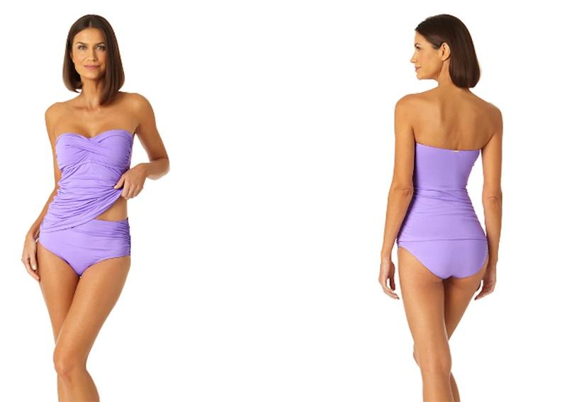 NWOT Anne Cole XS Twist Front Bandeaukini Swim Top Purple 125564