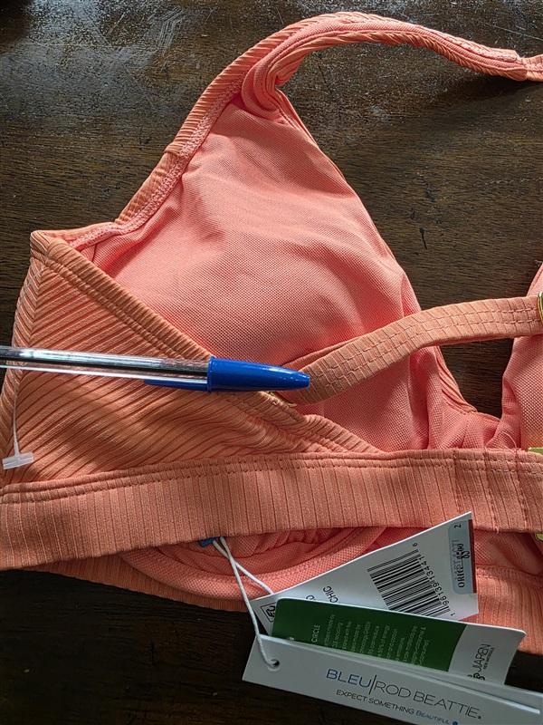 NWT Bleu Rod Beattie Orange Walk The Line Over The Shoulder Bikini Top 125565